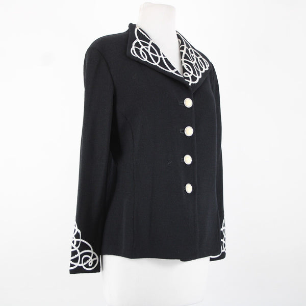 St John Evening Sz 8 Black White Paillette Rhinestones Santana Knit Jacket