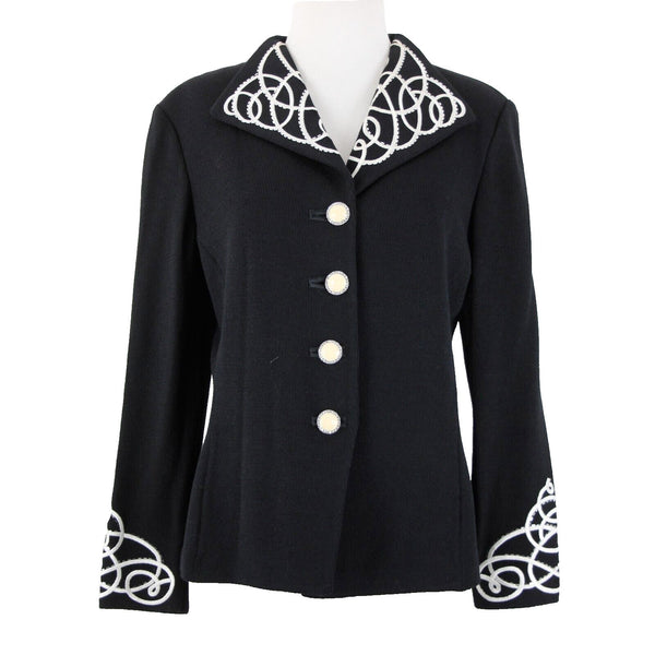 St John Evening Sz 8 Black White Paillette Rhinestones Santana Knit Jacket
