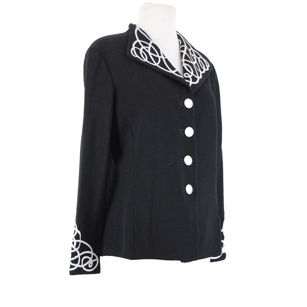 St John Evening Sz 8 Black White Paillette Rhinestones Santana Knit Jacket