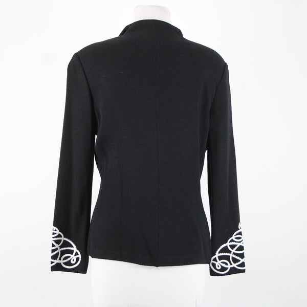 St John Evening Sz 8 Black White Paillette Rhinestones Santana Knit Jacket