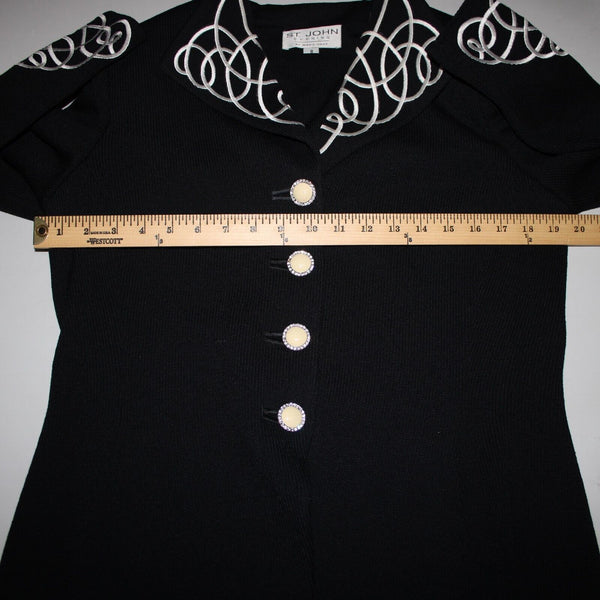 St John Evening Sz 8 Black White Paillette Rhinestones Santana Knit Jacket