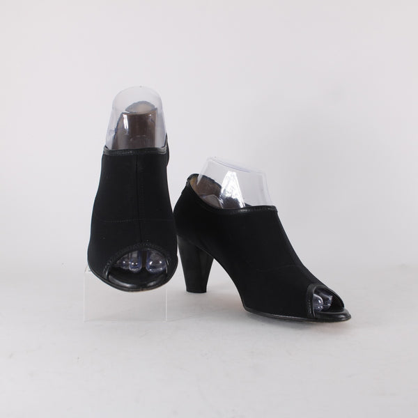 Taryn Rose Heels Sz 38 Black Open Toe Ankle Micro Fiber Leather Sole 3" Heels