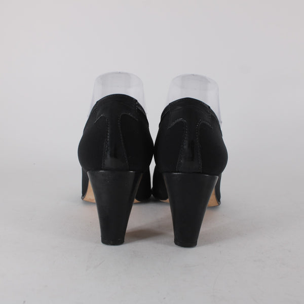 Taryn Rose Heels Sz 38 Black Open Toe Ankle Micro Fiber Leather Sole 3" Heels