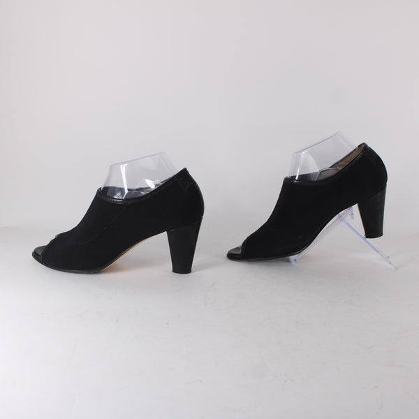 Taryn Rose Heels Sz 38 Black Open Toe Ankle Micro Fiber Leather Sole 3" Heels