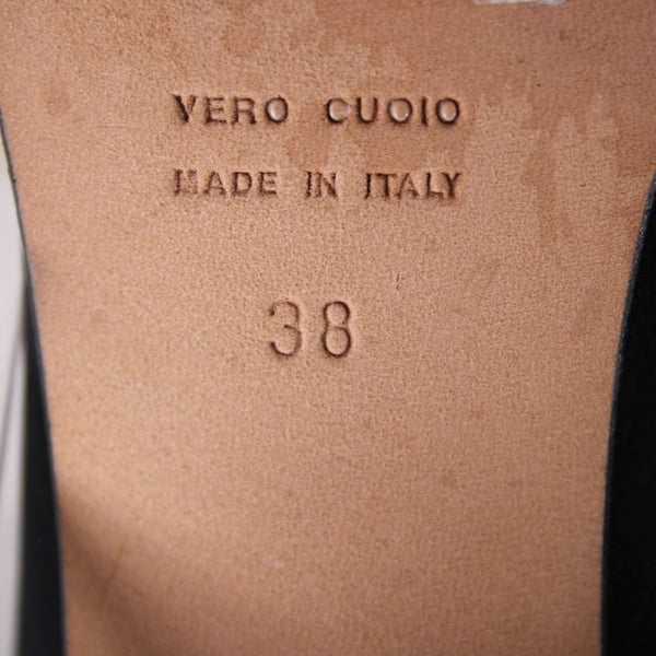 Taryn Rose Heels Sz 38 Black Open Toe Ankle Micro Fiber Leather Sole 3" Heels