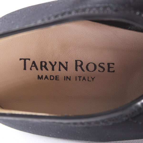 Taryn Rose Heels Sz 38 Black Open Toe Ankle Micro Fiber Leather Sole 3" Heels
