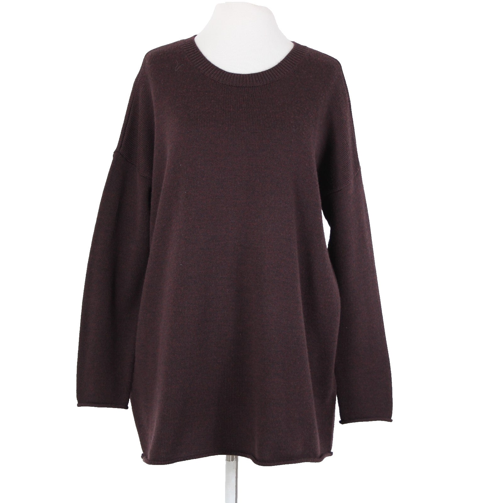 Eileen Fisher Sz SP Burgundy Black Over Size 100% Extra Fine Merina Wool Sweater