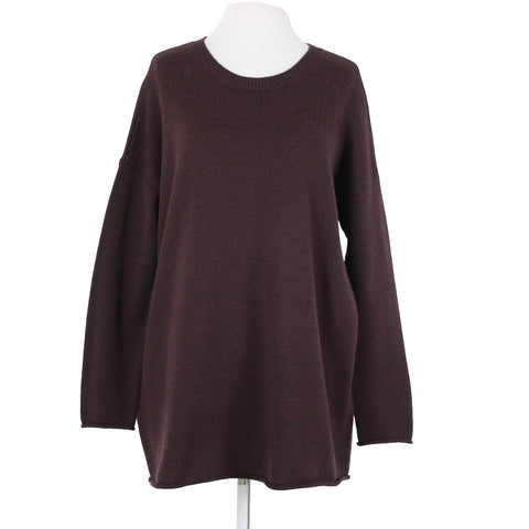 Eileen Fisher Sz SP Burgundy Black Over Size 100% Extra Fine Merina Wool Sweater