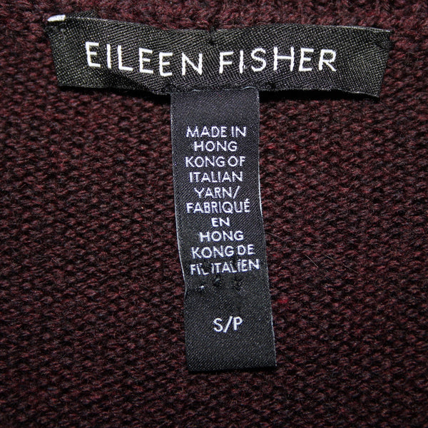 Eileen Fisher Sz SP Burgundy Black Over Size 100% Extra Fine Merina Wool Sweater