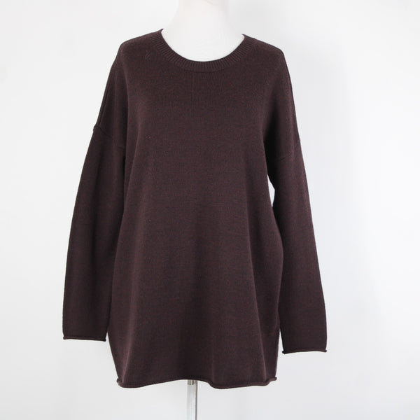 Eileen Fisher Sz SP Burgundy Black Over Size 100% Extra Fine Merina Wool Sweater