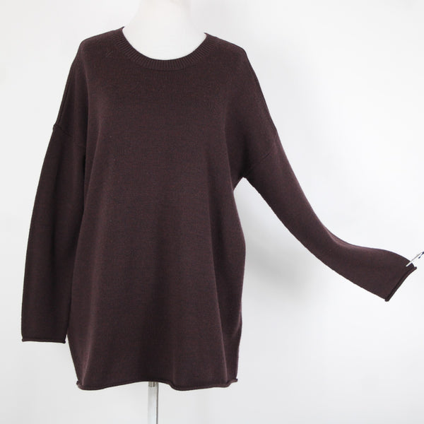 Eileen Fisher Sz SP Burgundy Black Over Size 100% Extra Fine Merina Wool Sweater