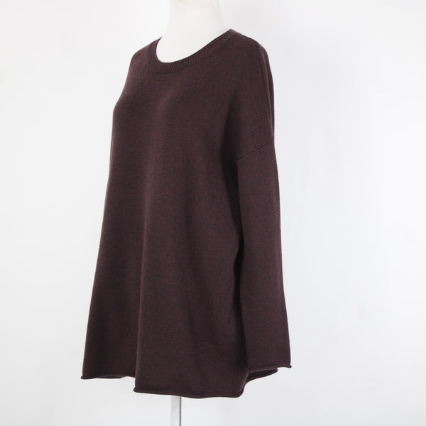 Eileen Fisher Sz SP Burgundy Black Over Size 100% Extra Fine Merina Wool Sweater