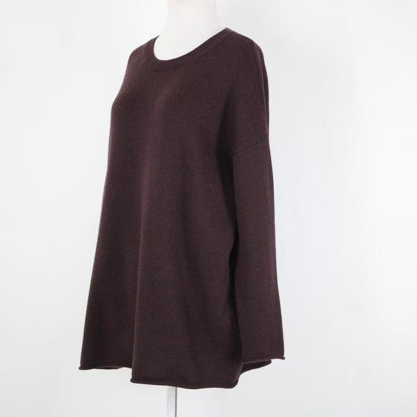 Eileen Fisher Sz SP Burgundy Black Over Size 100% Extra Fine Merina Wool Sweater