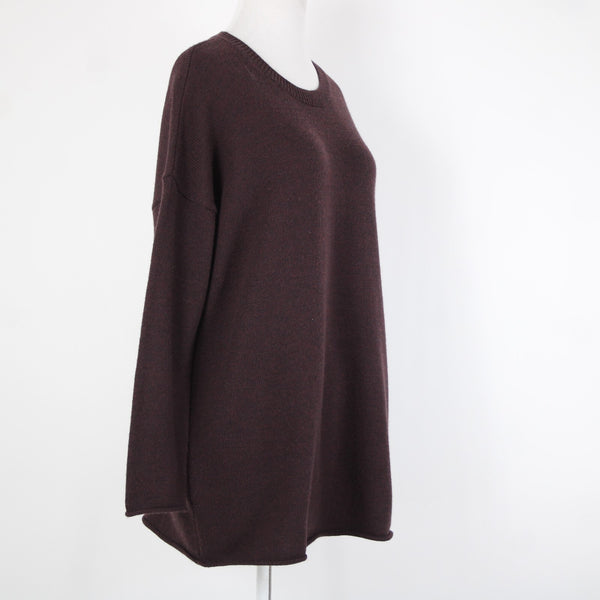 Eileen Fisher Sz SP Burgundy Black Over Size 100% Extra Fine Merina Wool Sweater