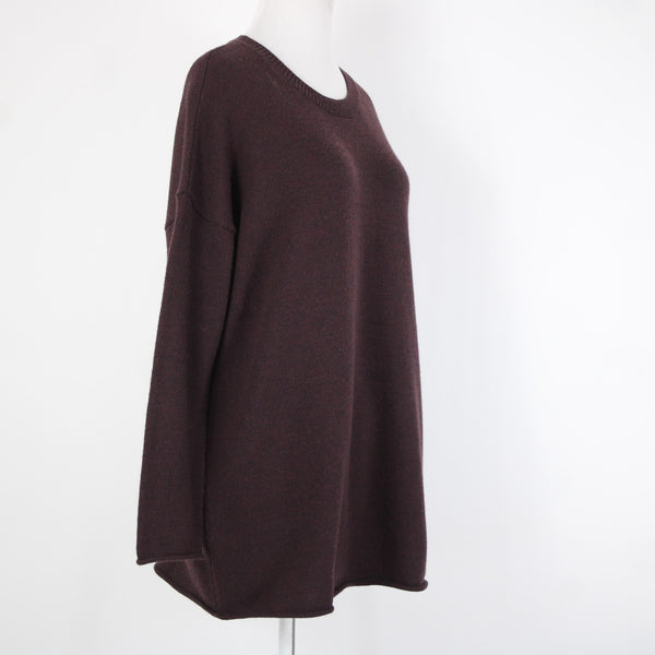 Eileen Fisher Sz SP Burgundy Black Over Size 100% Extra Fine Merina Wool Sweater