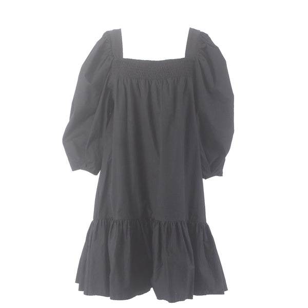 H & M Dress Sz M Black Ruffles Babydoll Puff Sleeves 100% Pamuk Dress
