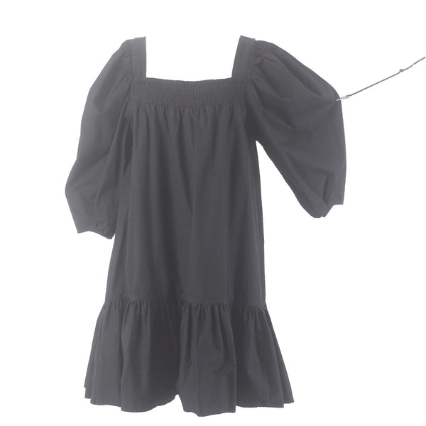H & M Dress Sz M Black Ruffles Babydoll Puff Sleeves 100% Pamuk Dress