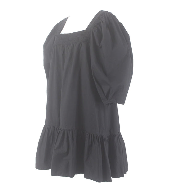 H & M Dress Sz M Black Ruffles Babydoll Puff Sleeves 100% Pamuk Dress