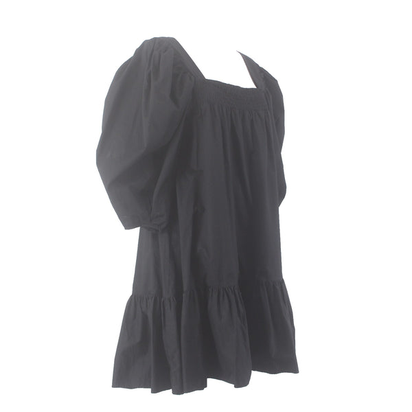 H & M Dress Sz M Black Ruffles Babydoll Puff Sleeves 100% Pamuk Dress