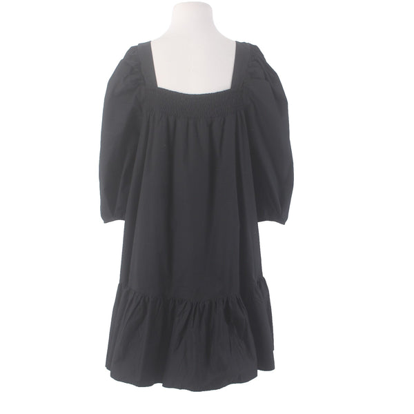 H & M Dress Sz M Black Ruffles Babydoll Puff Sleeves 100% Pamuk Dress