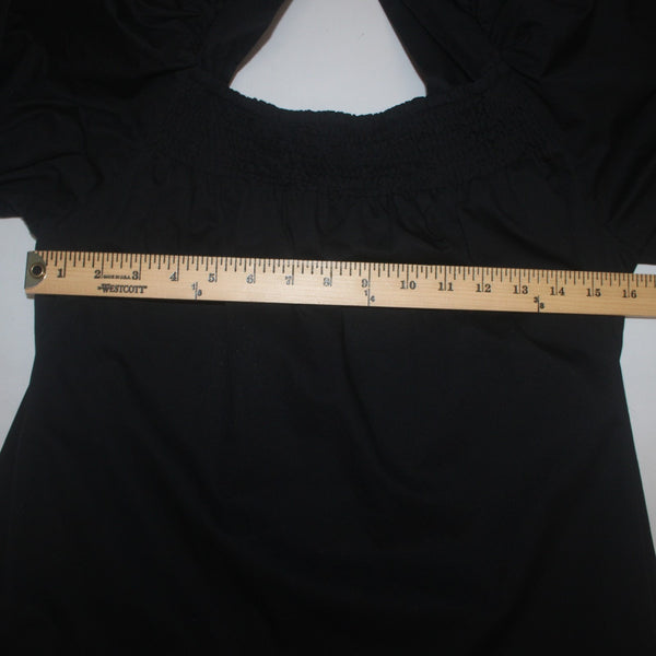 H & M Dress Sz M Black Ruffles Babydoll Puff Sleeves 100% Pamuk Dress