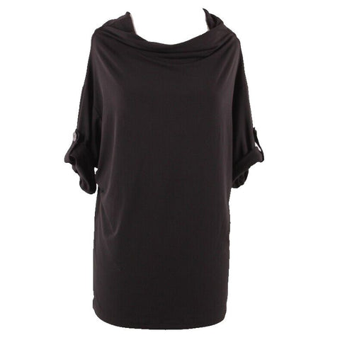 New York & Co Sz S Black Fixed Tab Sleeve Cowl Neck Poly Spandex Tunic Top