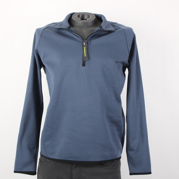 Nike Dri-Fit NEW Sz M Navy Blue Black 100% Polyester 1/3 Zip Pullover Sweater
