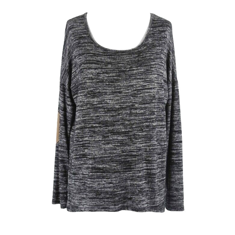 Orange Creek Sz S Charcoal Multi Elbow Patch Hi Lo Polyester Blend Knit Top