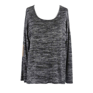 Orange Creek Sz S Charcoal Multi Elbow Patch Hi Lo Polyester Blend Knit Top