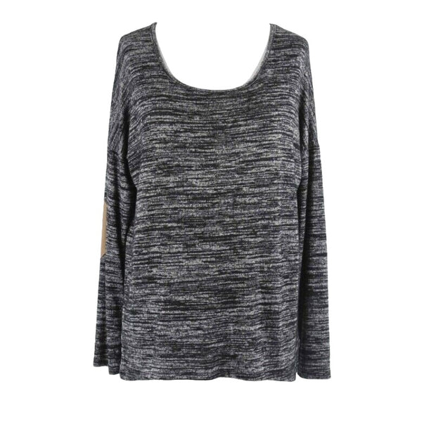 Orange Creek Sz S Charcoal Multi Elbow Patch Hi Lo Polyester Blend Knit Top