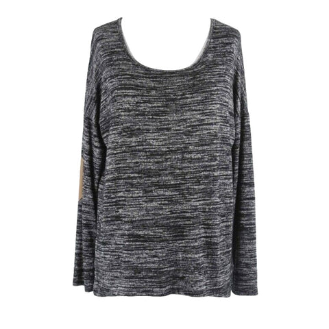 Orange Creek Sz S Charcoal Multi Elbow Patch Hi Lo Polyester Blend Knit Top