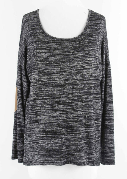 Orange Creek Sz S Charcoal Multi Elbow Patch Hi Lo Polyester Blend Knit Top