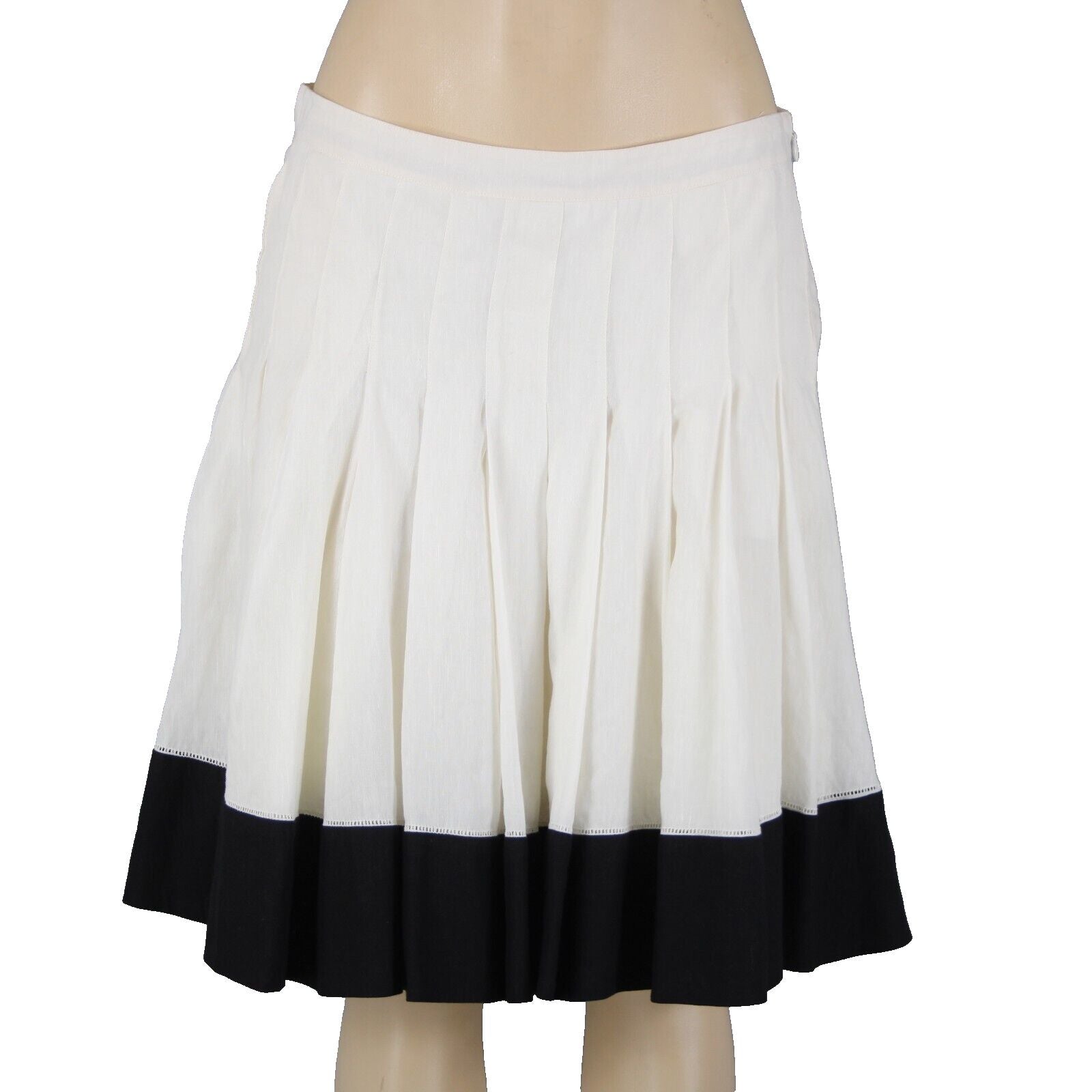 Ralph Lauren NEW $398 Biarritz Sz 10 Cream Black Pleat Lined Linen Cotton Skirt