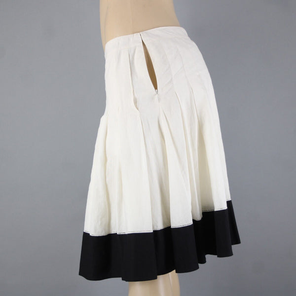 Ralph Lauren NEW $398 Biarritz Sz 10 Cream Black Pleat Lined Linen Cotton Skirt