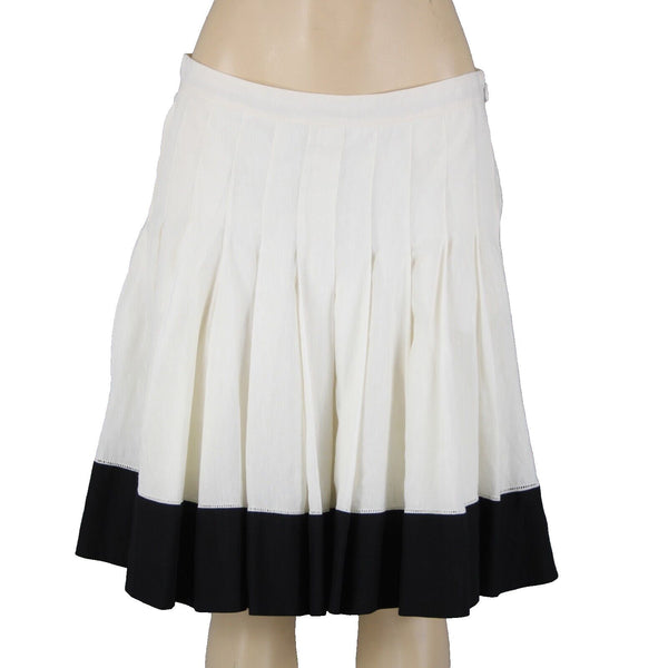 Ralph Lauren NEW $398 Biarritz Sz 10 Cream Black Pleat Lined Linen Cotton Skirt