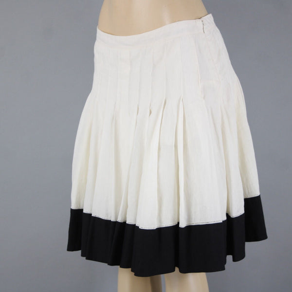 Ralph Lauren NEW $398 Biarritz Sz 10 Cream Black Pleat Lined Linen Cotton Skirt