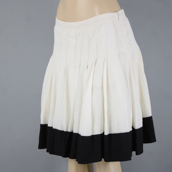 Ralph Lauren NEW $398 Biarritz Sz 10 Cream Black Pleat Lined Linen Cotton Skirt