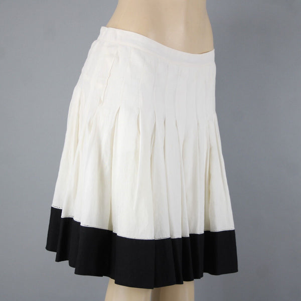 Ralph Lauren NEW $398 Biarritz Sz 10 Cream Black Pleat Lined Linen Cotton Skirt