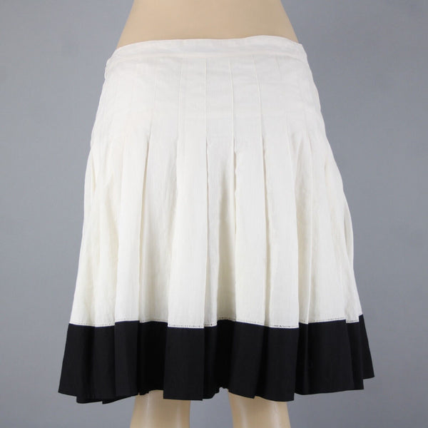 Ralph Lauren NEW $398 Biarritz Sz 10 Cream Black Pleat Lined Linen Cotton Skirt