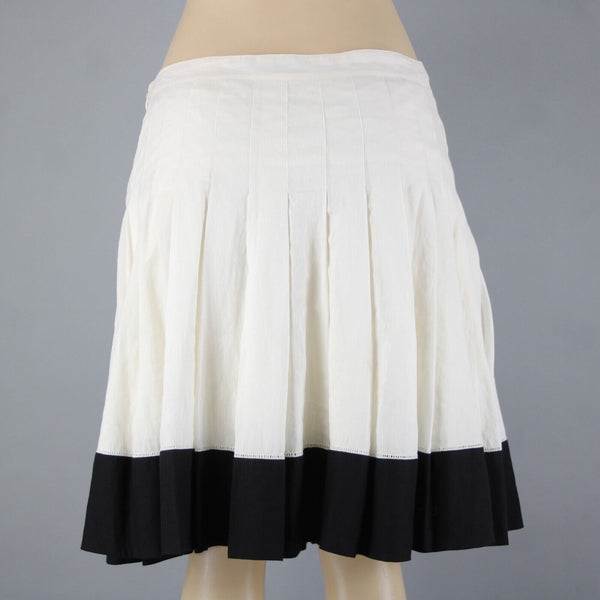 Ralph Lauren NEW $398 Biarritz Sz 10 Cream Black Pleat Lined Linen Cotton Skirt