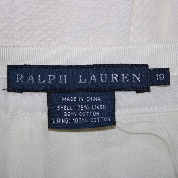 Ralph Lauren NEW $398 Biarritz Sz 10 Cream Black Pleat Lined Linen Cotton Skirt