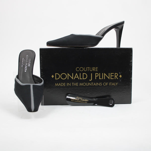 Donald J Pliner 'Lucky' Sz 9 M Black Gray Crepe Elastic Leather Inner 3.5" Heel
