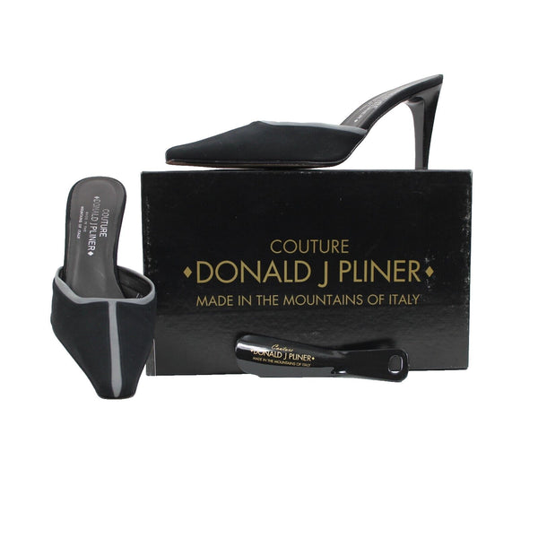 Donald J Pliner 'Lucky' Sz 9 M Black Gray Crepe Elastic Leather Inner 3.5" Heel