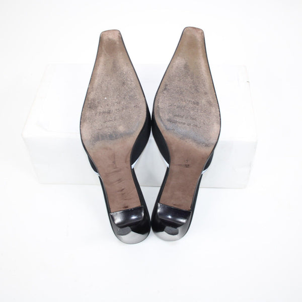 Donald J Pliner 'Lucky' Sz 9 M Black Gray Crepe Elastic Leather Inner 3.5" Heel