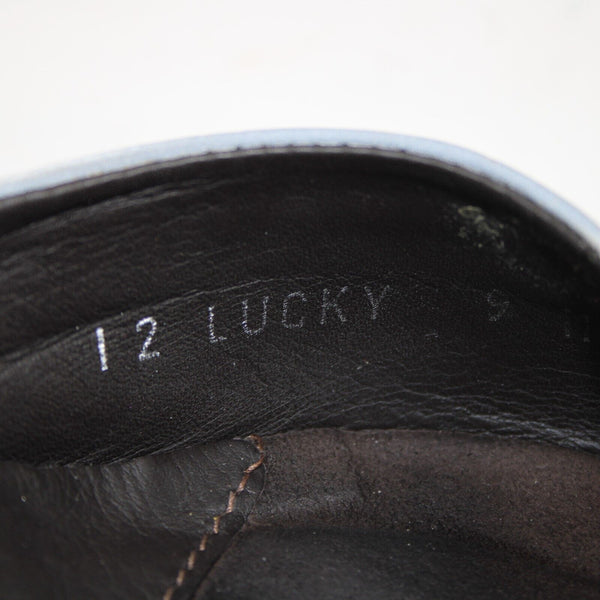 Donald J Pliner 'Lucky' Sz 9 M Black Gray Crepe Elastic Leather Inner 3.5" Heel
