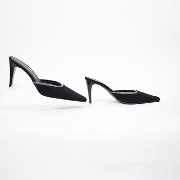 Donald J Pliner 'Lucky' Sz 9 M Black Gray Crepe Elastic Leather Inner 3.5" Heel
