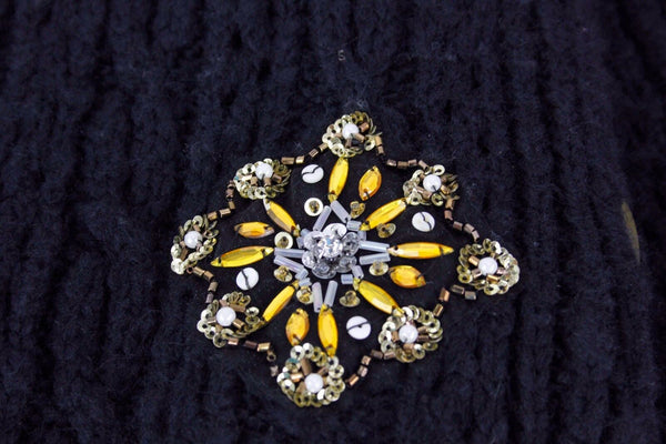 One Girl Who NEW 76" x 9" Black Gold Amber White Applique Beaded Scarf