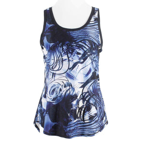 CALIA Sz M Blue Multi Hi Lo Racerback Polyester Spandex Activewear Top