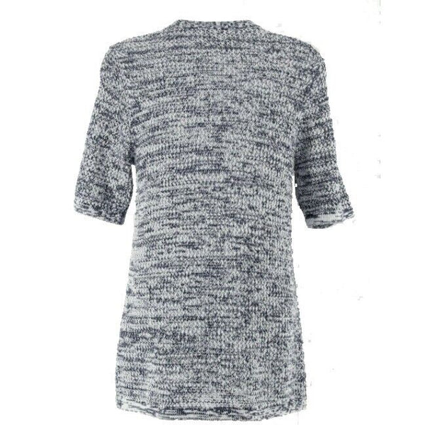 Chicos Additions Sz 1 Navy White Three Buttn Cotton Acrylic Blend Cardigan