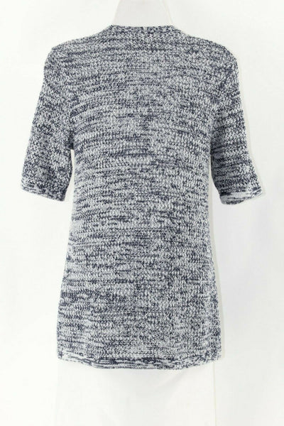Chicos Additions Sz 1 Navy White Three Buttn Cotton Acrylic Blend Cardigan